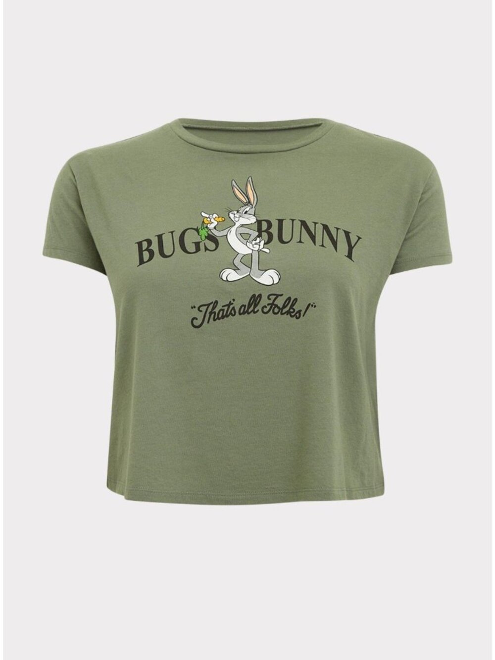 Torrid Looney Tunes Bugs Bunny Light Olive Green SS Crop Tee Plus Size 0